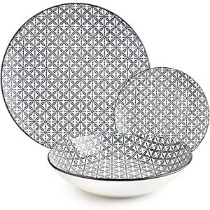IBILI 12 Piece Bavaria Dinnerware, Porcelain Plates for 4 People, Schwarz Und Weiß IBILI 12 Piece Bavaria Dinnerware, Porcelain Plates for 4 People, Schwarz Und Weiß