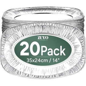 Zuvo Serving Platters for Party Food Pack of 20 Large Aluminium Foil Trays 35x23cm / 14" Oven & Freezer Safe Buffet Serving Platters for Parties, Silver Zuvo Serving Platters for Party Food Pack of 20 Large Aluminium Foil Trays 35x23cm / 14" Oven & Freezer Safe Buffet Serving Platters for Parties, Silver
