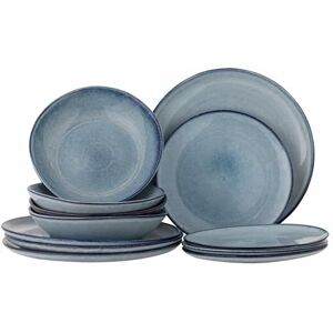Bloomingville Sandrine 82068305 12-Piece Stoneware Tableware Set, Blue Plates & Bowls, Scandinavian Bloomingville Sandrine 82068305 12-Piece Stoneware Tableware Set, Blue Plates & Bowls, Scandinavian