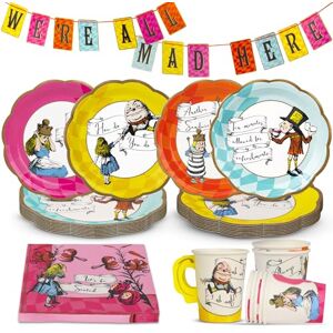 Talking Tables Alice in Wonderland Party Decorations & Tableware for 16 Guests Mad Hatter Double Sided Bunting, Paper Plates, Napkins, Cups, Table Cover for Birthday, Afternoon Tea Baby Shower Talking Tables Alice in Wonderland Party Decorations & Tableware for 16 Guests Mad Hatter Double Sided Bunting, Paper Plates, Napkins, Cups, Table Cover for Birthday, Afternoon Tea Baby Shower