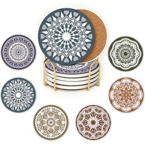 PRiME Ceramic Coasters Set Of 6 Absorbent Coasters With Holder Drink Coasters with Cork Based Non Scratch, Anti Slip Glass Coasters House Warming Gifts (Mandala) PRiME Ceramic Coasters Set Of 6 Absorbent Coasters With Holder Drink Coasters with Cork Based Non Scratch, Anti Slip Glass Coasters House Warming Gifts (Mandala)
