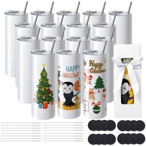 VEVOR 16 Pack Straight Sublimation Tumblers, 20 oz Blank Tumbler Bulk, Stainless Steel Double Wall Tumbler Cups with Straw, Lid, Brush, Base, Shrink Wrap, Gift Box, for Heat Press and Heat Transfer VEVOR 16 Pack Straight Sublimation Tumblers, 20 oz Blank Tumbler Bulk, Stainless Steel Double Wall Tumbler Cups with Straw, Lid, Brush, Base, Shrink Wrap, Gift Box, for Heat Press and Heat Transfer