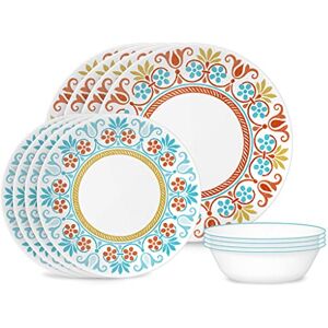 Corelle 12-Piece Round Dinnerware Set, Service for 6, Lightweight Round Plates and Bowls Set, Vitrelle Triple Layer Glass, Chip and Scratch Resistant, Microwave and Dishwasher Safe, Terracotta Dreams Corelle 12-Piece Round Dinnerware Set, Service for 6, Lightweight Round Plates and Bowls Set, Vitrelle Triple Layer Glass, Chip and Scratch Resistant, Microwave and Dishwasher Safe, Terracotta Dreams