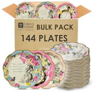 Talking Tables 144 x Alice in Wonderland Themed Bulk Disposable Paper Plates, Supplies for Mad Hatter Tea Party Table Decorations Birthday, Baby Shower, Mother's Day, Pink, Size 8.5’ 22cm Talking Tables 144 x Alice in Wonderland Themed Bulk Disposable Paper Plates, Supplies for Mad Hatter Tea Party Table Decorations Birthday, Baby Shower, Mother's Day, Pink, Size 8.5’ 22cm
