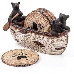 Bear Coasters Set - Handmade Black Bear Figurines - Rustic Log Cabin Decor Bear Coasters Set - Handmade Black Bear Figurines - Rustic Log Cabin Decor