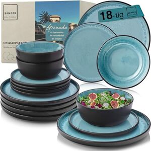 Sänger Granada Stoneware Crockery Set, 18 Pieces, Plate Set for 6 People, 6 x Dinner Plates, 6 x Cereal Bowls, 6 x Dessert Plates, Dinner Service Blue with Black Edge, Scratch-Resistant Value Sänger Granada Stoneware Crockery Set, 18 Pieces, Plate Set for 6 People, 6 x Dinner Plates, 6 x Cereal Bowls, 6 x Dessert Plates, Dinner Service Blue with Black Edge, Scratch-Resistant Value