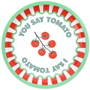 Talking Tables Large Round Serving Tray for Drinks, Snacks, Condiments Decorative and Colourful Tomato Design, Ideal for Summer Dining, BBQ, Outdoor Dining Garden Parties Made of Tin 30cm Talking Tables Large Round Serving Tray for Drinks, Snacks, Condiments Decorative and Colourful Tomato Design, Ideal for Summer Dining, BBQ, Outdoor Dining Garden Parties Made of Tin 30cm