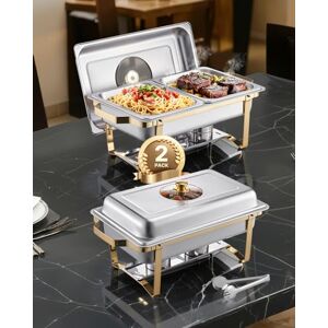 VEVOR Chafing Dish Buffet Set, 4 Qt 2 Pack, Stainless Steel Chafer with 4 Half Size Pans, Rectangle Catering Warmer Server with Glass Lid Water Pan Folding Stand Fuel Holder, for Wedding Party Banquet VEVOR Chafing Dish Buffet Set, 4 Qt 2 Pack, Stainless Steel Chafer with 4 Half Size Pans, Rectangle Catering Warmer Server with Glass Lid Water Pan Folding Stand Fuel Holder, for Wedding Party Banquet