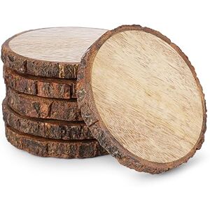 Ajuny Wooden Coasters for Drinking Set of 6 Natural Unfinished Bark-Edge Round Wood Slices 11.5 cm, Rustic Non-Slip Tabletop Protectors for Coffee Cups, Bar, Kitchen or Home Décor Crafts Ajuny Wooden Coasters for Drinking Set of 6 Natural Unfinished Bark-Edge Round Wood Slices 11.5 cm, Rustic Non-Slip Tabletop Protectors for Coffee Cups, Bar, Kitchen or Home Décor Crafts