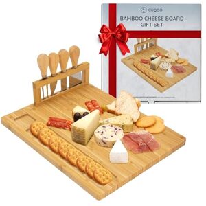 CUQOO Bamboo Cheese Board Gift Set with 3 Knives – Wooden Charcuterie Board, Cheeseboard Gift Set for Serving, Grazing, Cheese Boards & Knives, Cheese Platter for Cheese Lovers CUQOO Bamboo Cheese Board Gift Set with 3 Knives – Wooden Charcuterie Board, Cheeseboard Gift Set for Serving, Grazing, Cheese Boards & Knives, Cheese Platter for Cheese Lovers