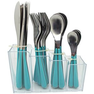 EXZACT Cutlery Set 24pcs Stainless Steel in a Plastic Holding Rack Color Handles 6 x Forks, 6 x Knives, 6 x Table Spoons, 6 x Tea Spoons EXZACT Cutlery Set 24pcs Stainless Steel in a Plastic Holding Rack Color Handles 6 x Forks, 6 x Knives, 6 x Table Spoons, 6 x Tea Spoons