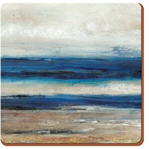 Creative Labs Coasters, Premium Wooden Cork-Backed Coasters with Abstract Ocean Design, 10.5cm (4''), Set of 4 Creative Labs Coasters, Premium Wooden Cork-Backed Coasters with Abstract Ocean Design, 10.5cm (4''), Set of 4