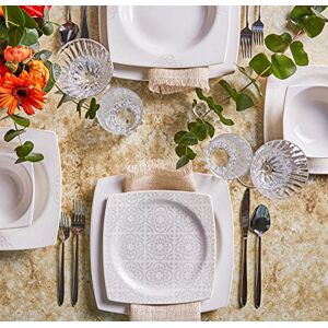 KARACA Royal Lace Porcelain Dinner Set for 6 People 24-Piece Crockery Set with Plate and Bowl Set, Square Dinnerware Set & White Dinner Set KARACA Royal Lace Porcelain Dinner Set for 6 People 24-Piece Crockery Set with Plate and Bowl Set, Square Dinnerware Set & White Dinner Set