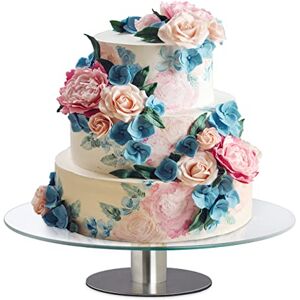 Relaxdays Cake Plate with Stand, Rotatable, HxØ: 7x30 cm, Round Pastry Display, Glass, Party Plate, Transparent/Silver Relaxdays Cake Plate with Stand, Rotatable, HxØ: 7x30 cm, Round Pastry Display, Glass, Party Plate, Transparent/Silver