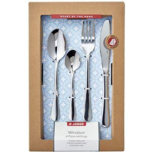 Judge Windsor 16 Piece 18/0 Stainless Steel Cutlery Set for 4 People, Knife, Fork, Spoon and Teaspoon, 25 Year Guarantee Judge Windsor 16 Piece 18/0 Stainless Steel Cutlery Set for 4 People, Knife, Fork, Spoon and Teaspoon, 25 Year Guarantee