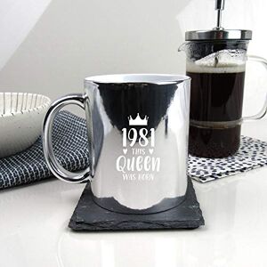 eBuyGB Gift for Mum 1981 This Queen was Born Square Coaster Drinks Mat, Ceramic, Silver eBuyGB Gift for Mum 1981 This Queen was Born Square Coaster Drinks Mat, Ceramic, Silver