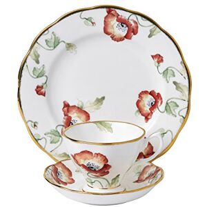 Royal Albert 112 100 Years 40017570 1970 Poppy Teacup, Saucer, 20cm Plate, 3 Pc Set, Bone China Royal Albert 112 100 Years 40017570 1970 Poppy Teacup, Saucer, 20cm Plate, 3 Pc Set, Bone China