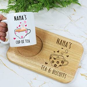 eBuyGB Nana's Tea & Biscuits Board & Mug Set, Wooden Treat Board with Cup of Tea Mug, Snack Tray, 350ml Coffee Mug, Mother's Day, Birthday Gifts for Nana eBuyGB Nana's Tea & Biscuits Board & Mug Set, Wooden Treat Board with Cup of Tea Mug, Snack Tray, 350ml Coffee Mug, Mother's Day, Birthday Gifts for Nana