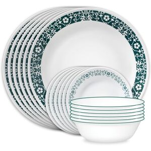 Corelle Vitrelle 18 Piece Glass Dinnerware Sets Service for 6, Triple Layer Chip & Crack Resistant Glass Plate and Bowl Sets, Penelope Corelle Vitrelle 18 Piece Glass Dinnerware Sets Service for 6, Triple Layer Chip & Crack Resistant Glass Plate and Bowl Sets, Penelope