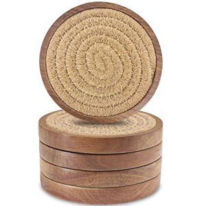 Eykao Wood Coasters for Drinks, Absorbent Coaster Sets of 5, Woven Drink Coasters for Coffee Table, Housewarming Gift for Farmhouse Home Decor, 4 inches Eykao Wood Coasters for Drinks, Absorbent Coaster Sets of 5, Woven Drink Coasters for Coffee Table, Housewarming Gift for Farmhouse Home Decor, 4 inches