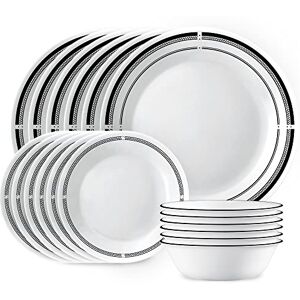 Corelle 18-Piece Round Dinnerware Set, Service for 6, Lightweight Round Plates and Bowls Set, Vitrelle Triple Layer Glass, Chip and Scratch Resistant, Microwave and Dishwasher Safe, Brasserie Corelle 18-Piece Round Dinnerware Set, Service for 6, Lightweight Round Plates and Bowls Set, Vitrelle Triple Layer Glass, Chip and Scratch Resistant, Microwave and Dishwasher Safe, Brasserie