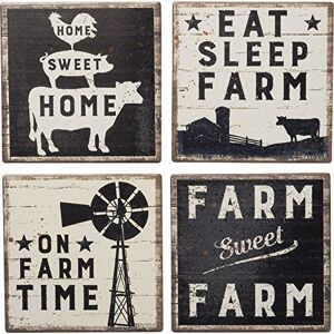Primitives by Kathy 39412 Absorbent Stone Coasters, Stoneware, Farm Sweet Farm Primitives by Kathy 39412 Absorbent Stone Coasters, Stoneware, Farm Sweet Farm