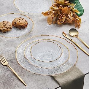 KARACA Milanda Glass Dinner Set for 4 People 12 Piece Kitchen Dinnerware Sets Crockery Dining Set with Round Plates and Bowls Dishes Set Transparent Gold KARACA Milanda Glass Dinner Set for 4 People 12 Piece Kitchen Dinnerware Sets Crockery Dining Set with Round Plates and Bowls Dishes Set Transparent Gold