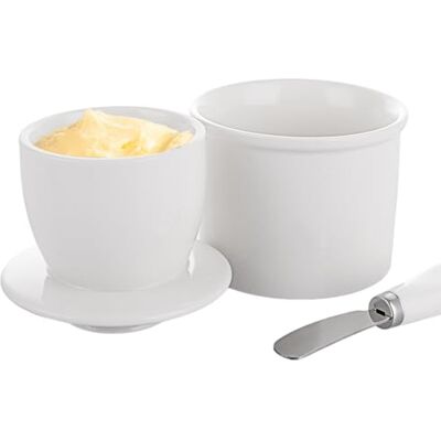 ASelected Butter Dish with Lid, French Butter Crock for Counter Butter Knife Keeper ,Ceramic Butter Keeper Spreadable and Soft Butter Dishwasher Safe (White) ASelected Butter Dish with Lid, French Butter Crock for Counter Butter Knife Keeper ,Ceramic Butter Keeper Spreadable and Soft Butter Dishwasher Safe (White)