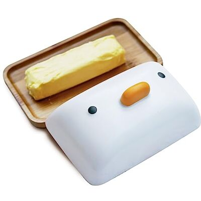 TULANDOT Butter Pan Duck Butter Dishes for Worktop, Bamboo Bowl with Porcelain Lid 18 x 12 cm Wooden Tray Container for 1 Piece of Butter, Non-Slip Storage, POM-008 TULANDOT Butter Pan Duck Butter Dishes for Worktop, Bamboo Bowl with Porcelain Lid 18 x 12 cm Wooden Tray Container for 1 Piece of Butter, Non-Slip Storage, POM-008