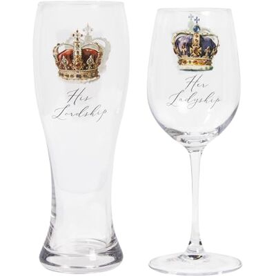 L & P Home & Gifts Lesser & Pavey His N Hers Lordship Ladyship Glass Set 2 Beer and Wine Glasses for Red Wine White Wine & Cocktails Drinking Glasses Gift Set Wine Glasses Set of 2 L & P Home & Gifts Lesser & Pavey His N Hers Lordship Ladyship Glass Set 2 Beer and Wine Glasses for Red Wine White Wine & Cocktails Drinking Glasses Gift Set Wine Glasses Set of 2