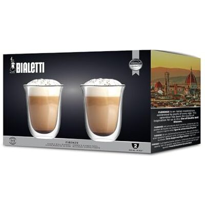 Bialetti Set of 2 Firenze Double Wall Glasses, 300 ml, Thermal Insulation, Borosilicate Glass Bialetti Set of 2 Firenze Double Wall Glasses, 300 ml, Thermal Insulation, Borosilicate Glass