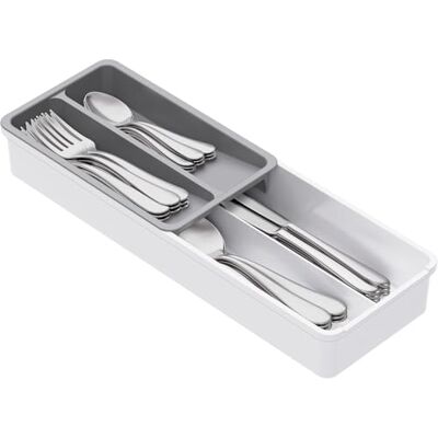 Lifewit Cutlery Drawer Organiser, 2 Tier Narrow Cutlery Tray for Kitchen Deepened Drawer Box for Spoons Forks Knives, Small Utensil Flatware Silverware Holder, Tableware Storage, White&Grey, 1 Pack Lifewit Cutlery Drawer Organiser, 2 Tier Narrow Cutlery Tray for Kitchen Deepened Drawer Box for Spoons Forks Knives, Small Utensil Flatware Silverware Holder, Tableware Storage, White&Grey, 1 Pack