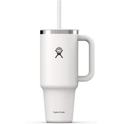 Hydro Flask Travel Tumbler 1180 ml (40 oz) with Closable Press-In Straw Lid Stainless Steel Double Wall Vacuum Insulated Splash resistant lid White Hydro Flask Travel Tumbler 1180 ml (40 oz) with Closable Press-In Straw Lid Stainless Steel Double Wall Vacuum Insulated Splash resistant lid White