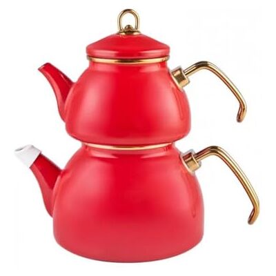 KARACA Retro Enamel Teapot Set, Titanium, Tea Infuser 1.1 L 2.4 lb, Water Pot 2.3 L 5.1 lb, Red, Suitable for Induction, Tea Maker, Kettle, Turkish Tea Kettle, Tea Maker KARACA Retro Enamel Teapot Set, Titanium, Tea Infuser 1.1 L 2.4 lb, Water Pot 2.3 L 5.1 lb, Red, Suitable for Induction, Tea Maker, Kettle, Turkish Tea Kettle, Tea Maker
