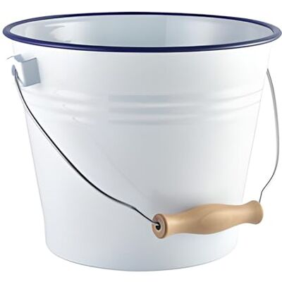 Genware Enamel Bucket White with Blue Rim 22cm – Retro Enamel Ice Bucket with Handle, 5.2L Metal Enamelware Bucket for Beer Wine Ice Drinks & Food Presentation – Vintage Style Serving Bucket Genware Enamel Bucket White with Blue Rim 22cm – Retro Enamel Ice Bucket with Handle, 5.2L Metal Enamelware Bucket for Beer Wine Ice Drinks & Food Presentation – Vintage Style Serving Bucket