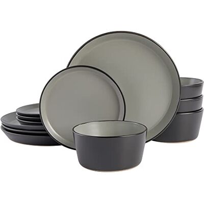 Gibson Sofia Coupe Dinnerware Set, Service for 4 (12pcs), Grey Gibson Sofia Coupe Dinnerware Set, Service for 4 (12pcs), Grey