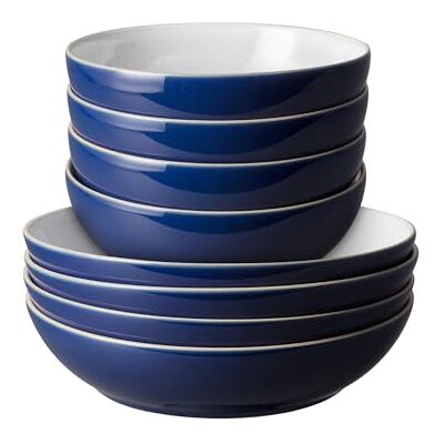 Denby Elements Pasta & Cereal Bowl Set 8 Piece Dark Blue, Dishwasher & Microwave Safe, Oven Proof Stoneware Dishes 4 x Pasta & Cereal Bowls Ceramic, Chip Resistant Tableware for Everyday Use Denby Elements Pasta & Cereal Bowl Set 8 Piece Dark Blue, Dishwasher & Microwave Safe, Oven Proof Stoneware Dishes 4 x Pasta & Cereal Bowls Ceramic, Chip Resistant Tableware for Everyday Use