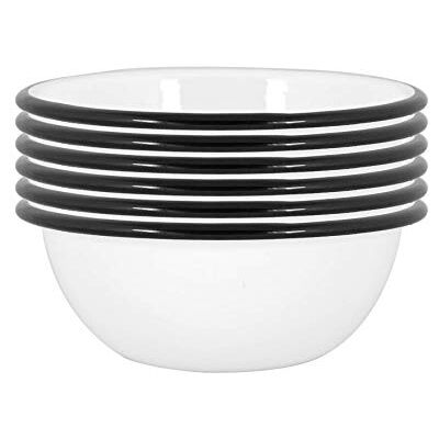 Argon - Tableware 16cm White Enamel - Pack of Six - Black - Bowls Argon - Tableware 16cm White Enamel - Pack of Six - Black - Bowls