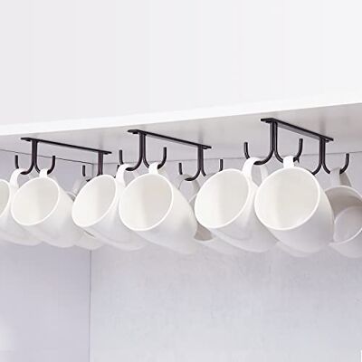 FOMANSH Mug Rack Under Cabinet Coffee Cup Holder, 12 Mugs Hooks Under Shelf, Display Hanging Cups Drying Hook for Bar Kitchen Utensils Black FOMANSH Mug Rack Under Cabinet Coffee Cup Holder, 12 Mugs Hooks Under Shelf, Display Hanging Cups Drying Hook for Bar Kitchen Utensils Black