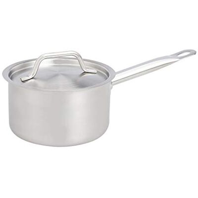Amazon Basics 1.9 litres Stainless Steel Aluminium-Clad Straight Sided Sauce Pan with Cover, Silver Amazon Basics 1.9 litres Stainless Steel Aluminium-Clad Straight Sided Sauce Pan with Cover, Silver