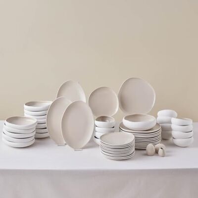 KARACA New Cupid 55-Piece Stoneware Dinner Set for 12 People, Cream Plates and Bowls Set, Dishwasher & Freezer Safe, Complete Dinnerware Sets, Earth Collection KARACA New Cupid 55-Piece Stoneware Dinner Set for 12 People, Cream Plates and Bowls Set, Dishwasher & Freezer Safe, Complete Dinnerware Sets, Earth Collection