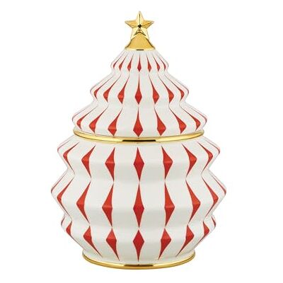 Alessi Delight NZ02, Christmas Cookie Container, in Porcelain, Red, White and Gold Alessi Delight NZ02, Christmas Cookie Container, in Porcelain, Red, White and Gold