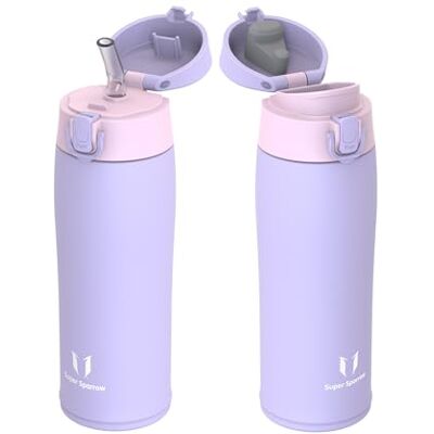 Super Sparrow Insulated Water Bottle Travel Mug 500ml Stainless Steel Water Bottles BPA Free Leakproof Metal Bottles Includes 2 Lids, Straw Lid & Spout Lid Super Sparrow Insulated Water Bottle Travel Mug 500ml Stainless Steel Water Bottles BPA Free Leakproof Metal Bottles Includes 2 Lids, Straw Lid & Spout Lid