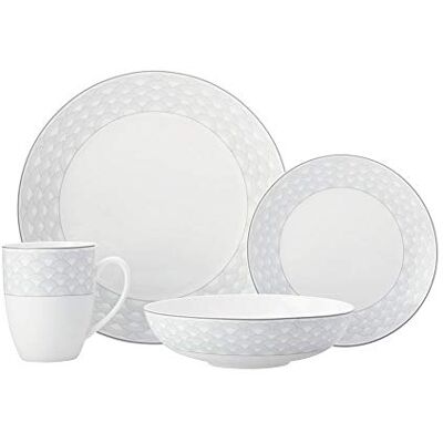 Maxwell & Williams Harlequin 16 Piece Dinner Set, Porcelain, White/Grey, Service for 4 Maxwell & Williams Harlequin 16 Piece Dinner Set, Porcelain, White/Grey, Service for 4