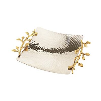 Elegance 70035 Golden Vine Hammered Square Tray, 11.5", Gold/Silver Elegance 70035 Golden Vine Hammered Square Tray, 11.5", Gold/Silver