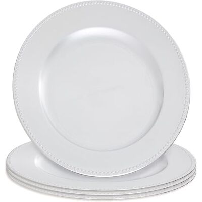 Premier Housewares Dia Silver Charger Plate with Dotted Rim – Decorative Melamine Serving Plate, 33 cm Premier Housewares Dia Silver Charger Plate with Dotted Rim – Decorative Melamine Serving Plate, 33 cm