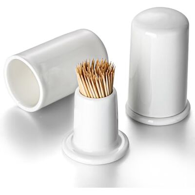 zeeooil Toothpick Holders Set of 2 Ceramic Toothpick Container with Lid (White) zeeooil Toothpick Holders Set of 2 Ceramic Toothpick Container with Lid (White)