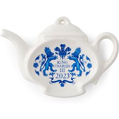 Portmeirion Spode King Charles III Coronation Tea Bag Tidy, Blue & White Pattern UK made Portmeirion Spode King Charles III Coronation Tea Bag Tidy, Blue & White Pattern UK made