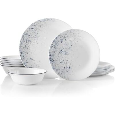 Corelle 18-Piece Dinner Set, Indigo Speckle, Blue and White for 6, Chip Resistant Dinnerware, Includes 26cm Dinner Plates, 17cm Salad/Side Plates and 530ml Soup/Cereal Bowls Corelle 18-Piece Dinner Set, Indigo Speckle, Blue and White for 6, Chip Resistant Dinnerware, Includes 26cm Dinner Plates, 17cm Salad/Side Plates and 530ml Soup/Cereal Bowls