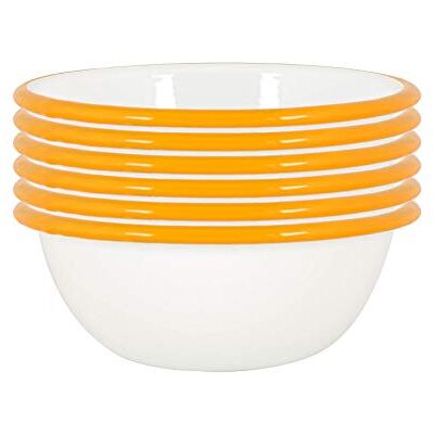 Argon Tableware - 16cm White Enamel Bowls - Yellow - Bowls Argon Tableware - 16cm White Enamel Bowls - Yellow - Bowls